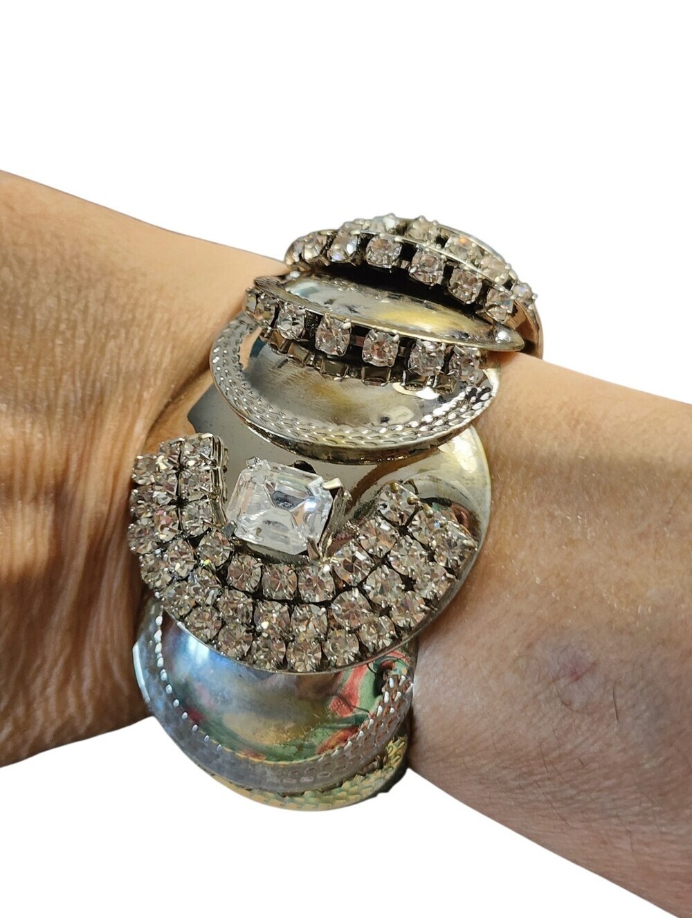 Silvertone Crystal Hinged Bracelet